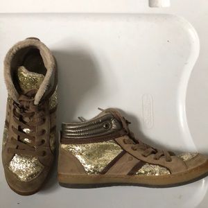 Gold glitter and suede sneakers